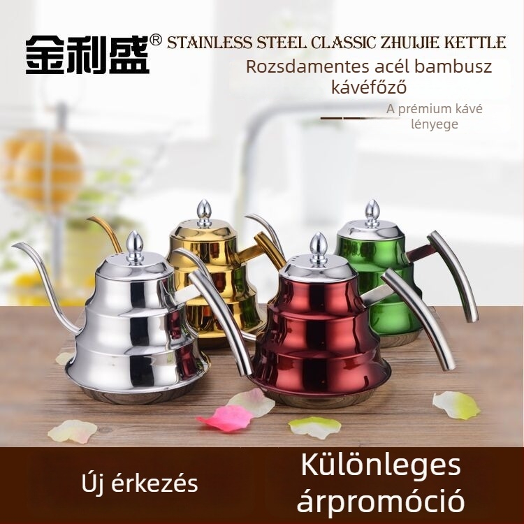 Rozsdamentes acélből készült kávéfőző kanna szűrővel, 1,2 L, hosszú szájú kivitel, otthoni és vendéglátóhelyi használatra.