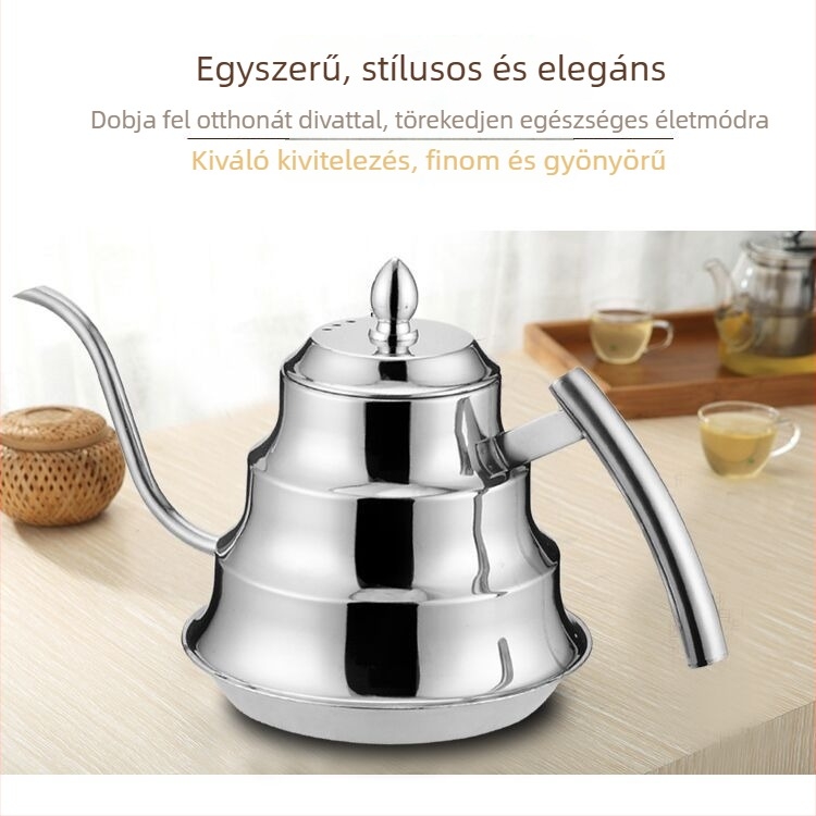 Rozsdamentes acélből készült kávéfőző kanna szűrővel, 1,2 L, hosszú szájú kivitel, otthoni és vendéglátóhelyi használatra.