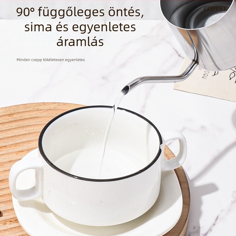 Rozsdamentes acél gooseneck kávéfőző kanna hosszú ívű kifolyóval és kávéfilterrel, otthoni használatra