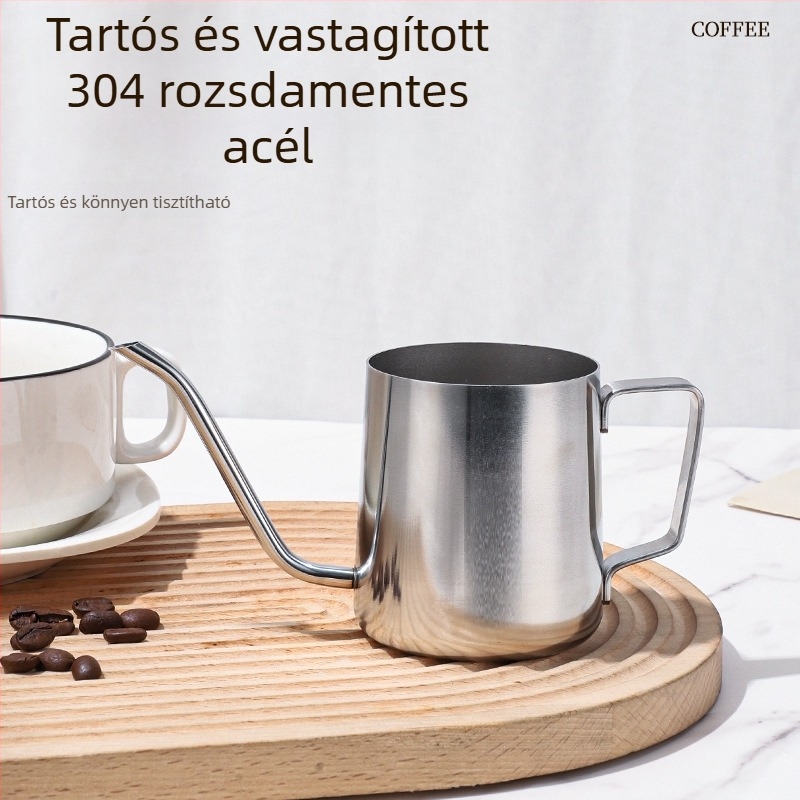 Rozsdamentes acél gooseneck kávéfőző kanna hosszú ívű kifolyóval és kávéfilterrel, otthoni használatra
