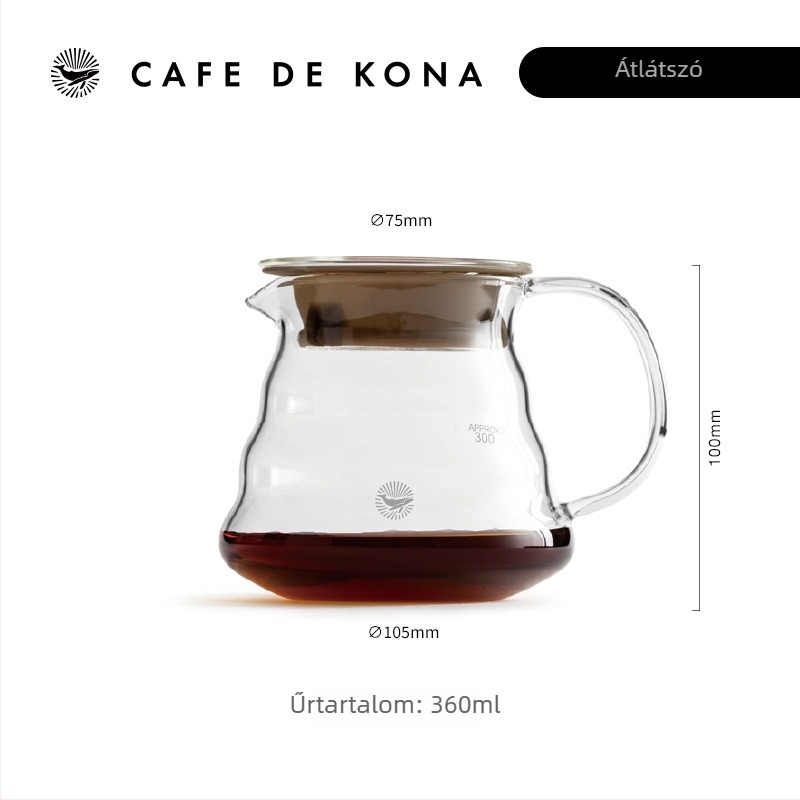 CAFEDE KONA kézi pour-over kávés kanna hőálló üvegből, 360/600 ml, felhő-megosztó kanna