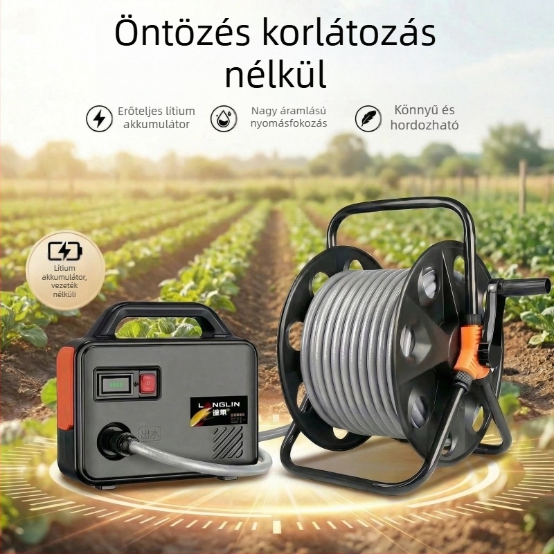 Li-ion akkumulátoros öntözőpumpa kerthez, mezőgazdasághoz és otthoni használatra; újratölthető vízpumpa; magas nyomású autómosó