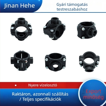 PE gyorscsatlakozású nyeregszög-tee vízmegosztó porttal három- és négyutas interfésszel, belső menetes nyereg