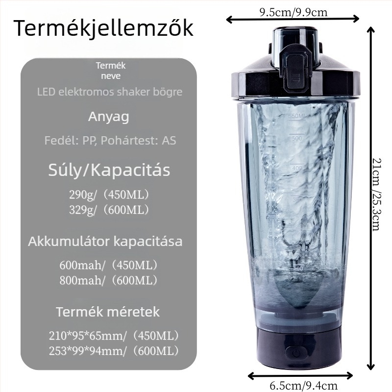 Új, multifunkcionális elektromos automata shaker pohár sporthoz és fehérje porhoz, 600 ml