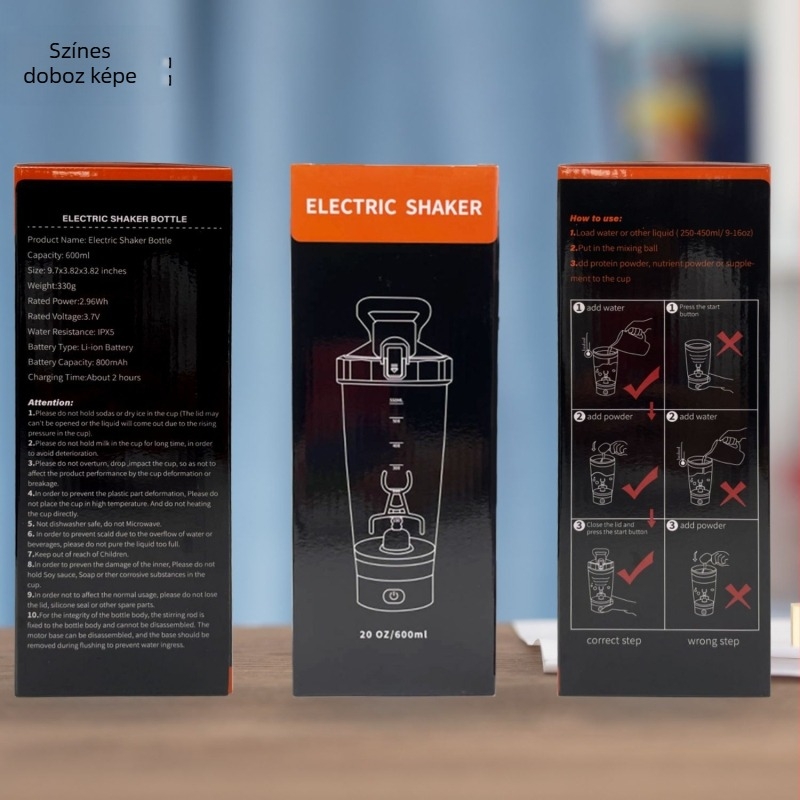 Új, multifunkcionális elektromos automata shaker pohár sporthoz és fehérje porhoz, 600 ml