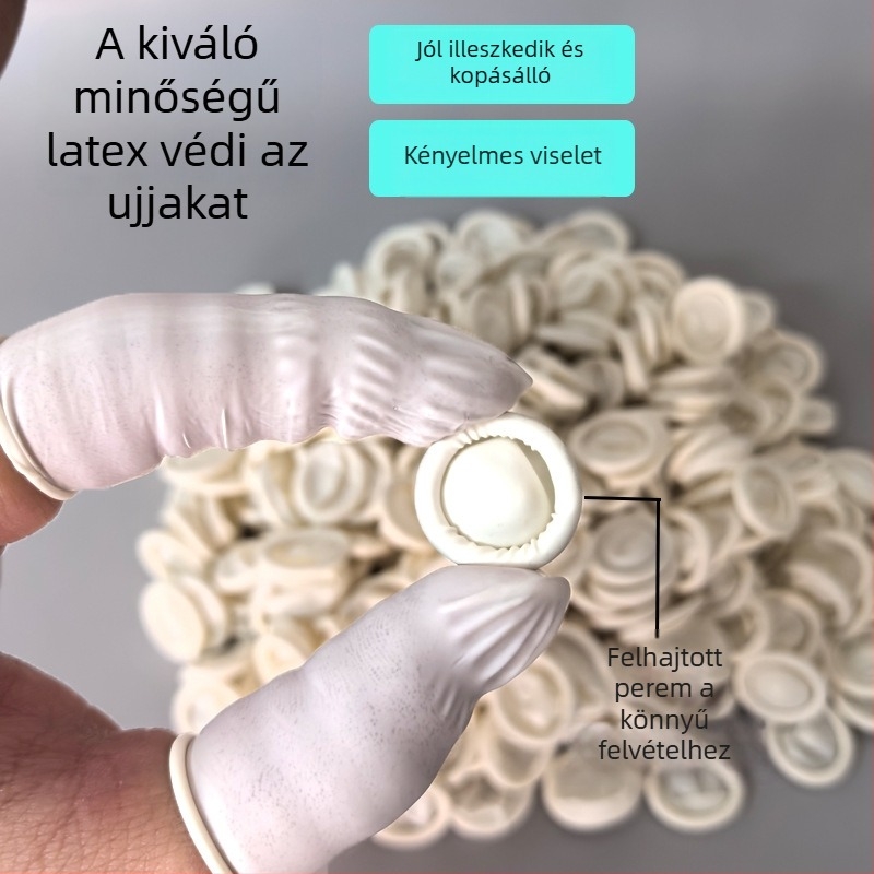 Antisztatikus, egyszer használatos latex ujjsapkák, krémfehér, univerzális méret, kopásálló, csúszásmentes, vastagított gumi, hímzéshez és szépségszalonokhoz