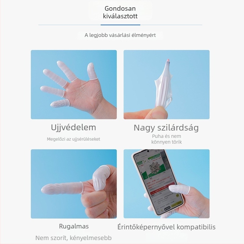 Antisztatikus, egyszer használatos latex ujjsapkák, krémfehér, univerzális méret, kopásálló, csúszásmentes, vastagított gumi, hímzéshez és szépségszalonokhoz