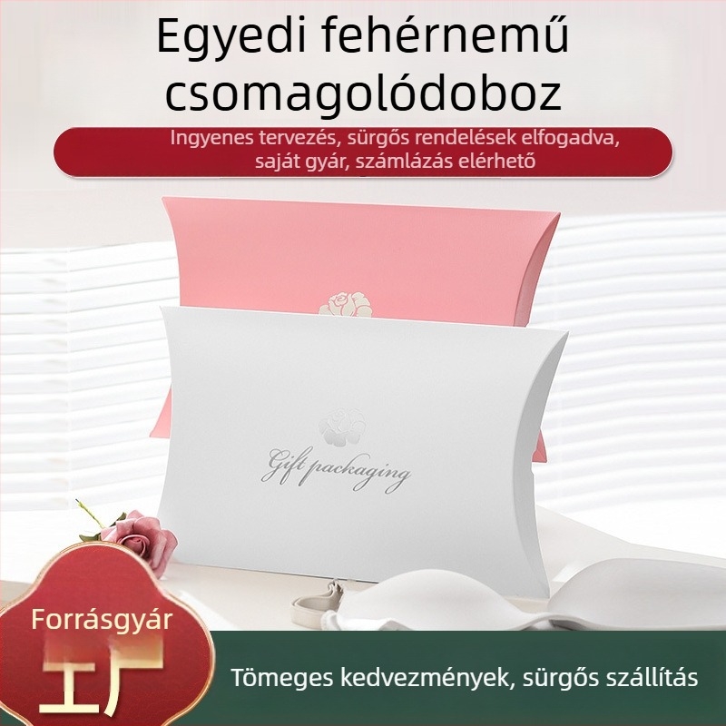 Melltartó csomagoló doboz selyemsállal és ajándékdobozzal - színes kartondoboz, párnás doboz, egyedi logó