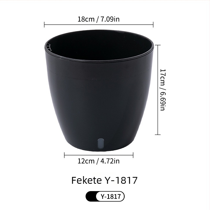 Belső térre tervezett minimalistikus önöntöző virágtartó vastag műanyag víztárolóval, asztali dekoráció