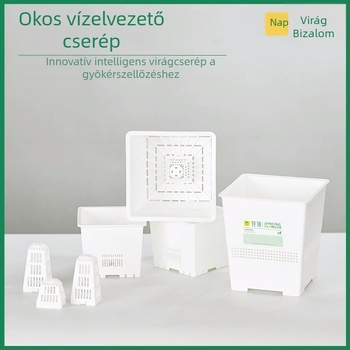 Légző négyszögletes szukkulens cserép, műanyagból gyanta felülettel, gyökérrothadás elleni védelem