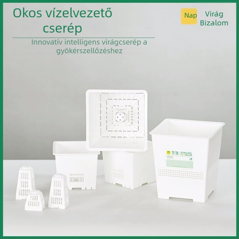 Légző négyszögletes szukkulens cserép, műanyagból gyanta felülettel, gyökérrothadás elleni védelem