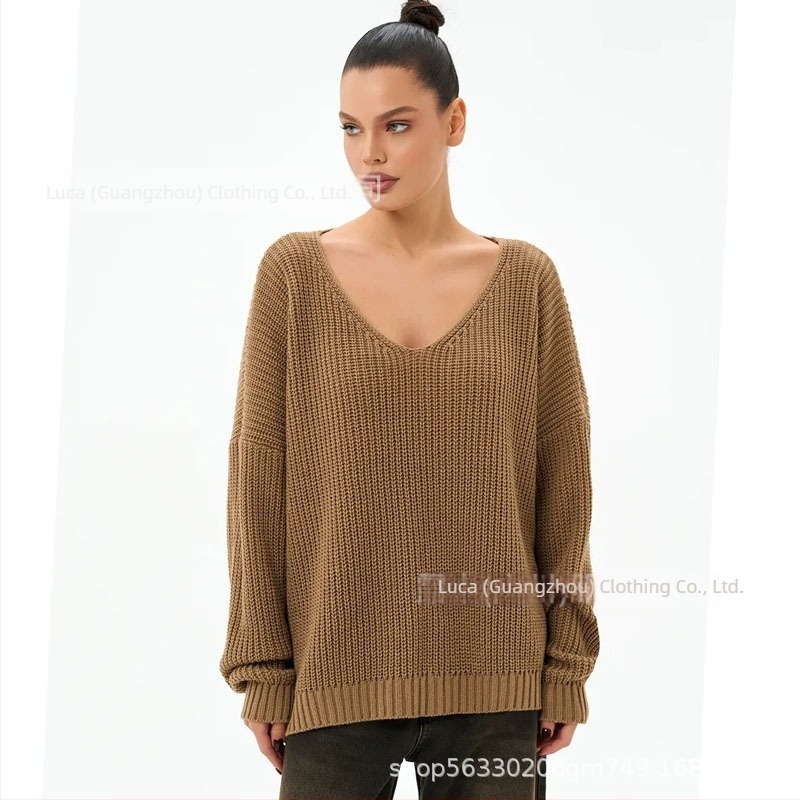 Női oversized pulóver V-nyakkal, hosszú ujjú, plusz méret