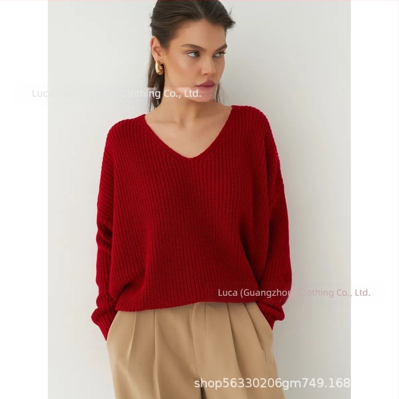 Női oversized pulóver V-nyakkal, hosszú ujjú, plusz méret