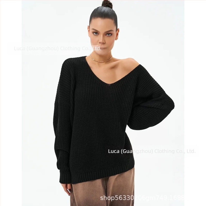 Női oversized pulóver V-nyakkal, hosszú ujjú, plusz méret