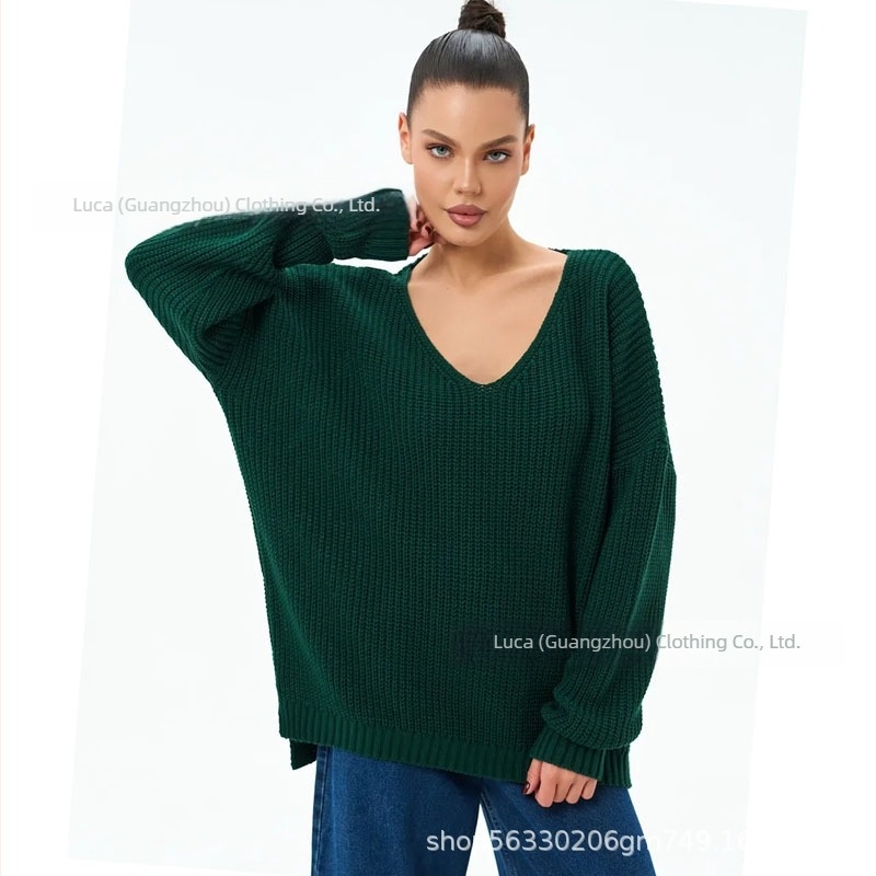Női oversized pulóver V-nyakkal, hosszú ujjú, plusz méret