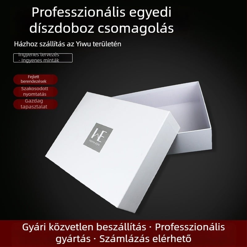 Kétfedeles ajándékdoboz fehér bevonatos papírból, négyszínnyomás, prémium csomagolás ékszerek és fehérneműk számára