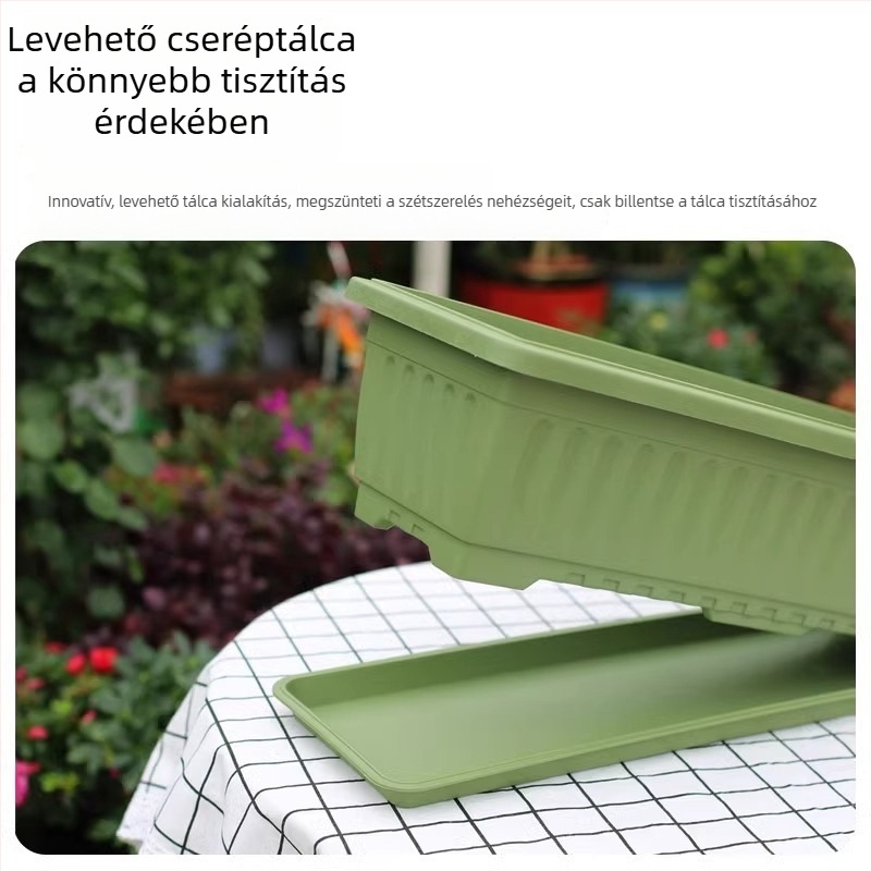 Szögletes műanyag virágtartó vastag falú, nagy átmérőjű, extra-nagy méretű, balkonnak és kertnek; gyantából készült virágtálca