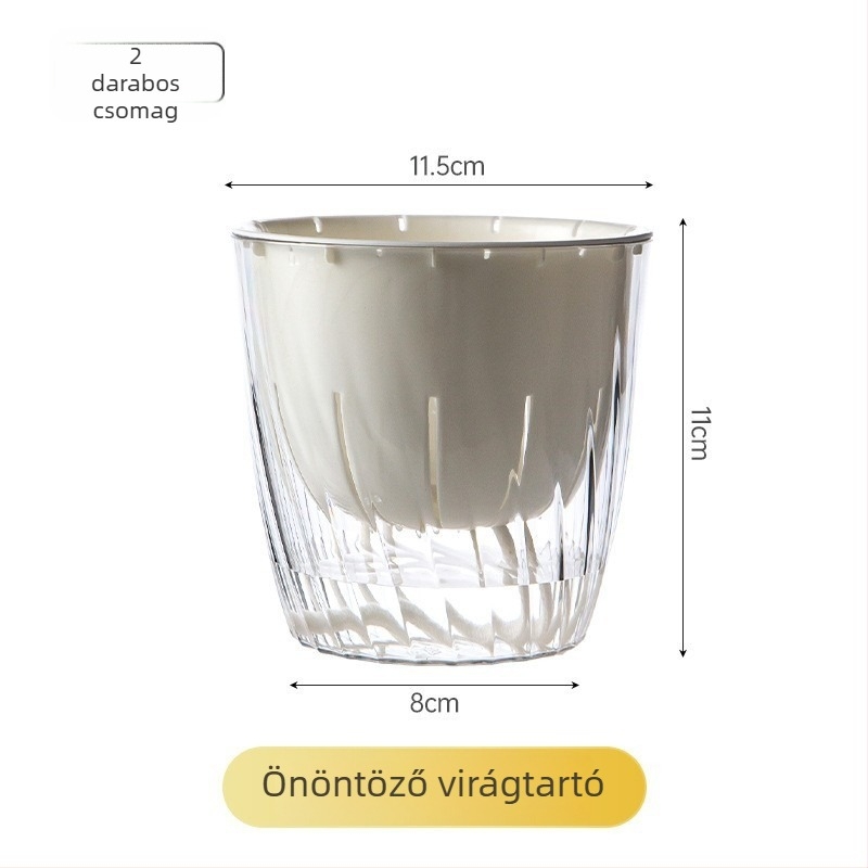 Átlátszó asztali önöntöző virágtartó, kis méret, vastag falú, beltéri használatra