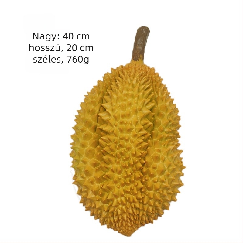 Durian műanyag gyümölcs – élethű rekvizit vitrindíszhez és fotózáshoz, dekoratív gyümölcs játék.