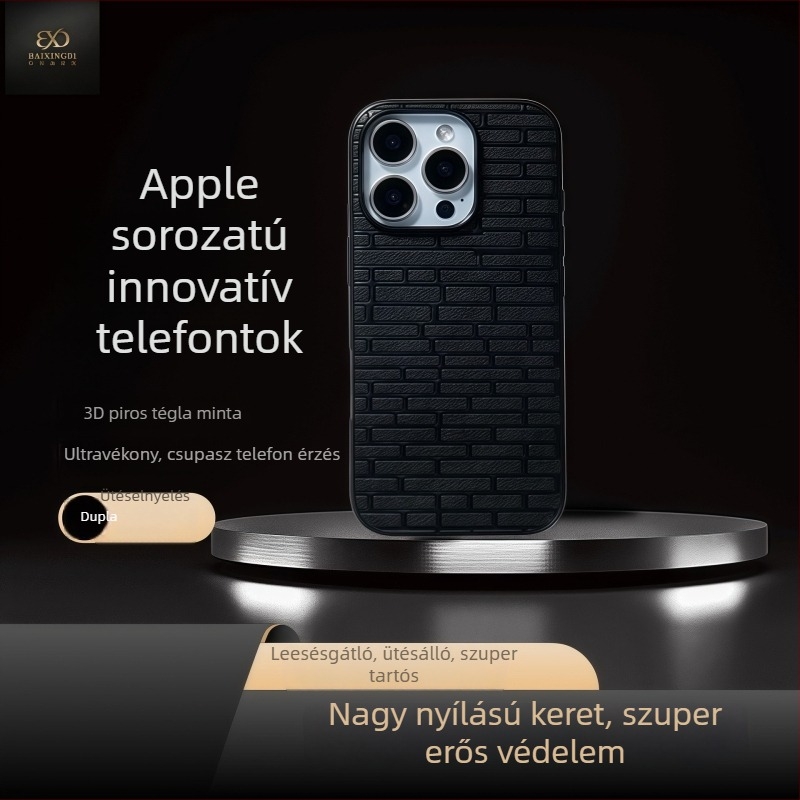 Apple iPhone 14/15/16 3D téglamintás tokk, ultra vékony, ütésálló, csúszásmentes, kopásálló, ujjlenyomat-mentes, fémes érzet