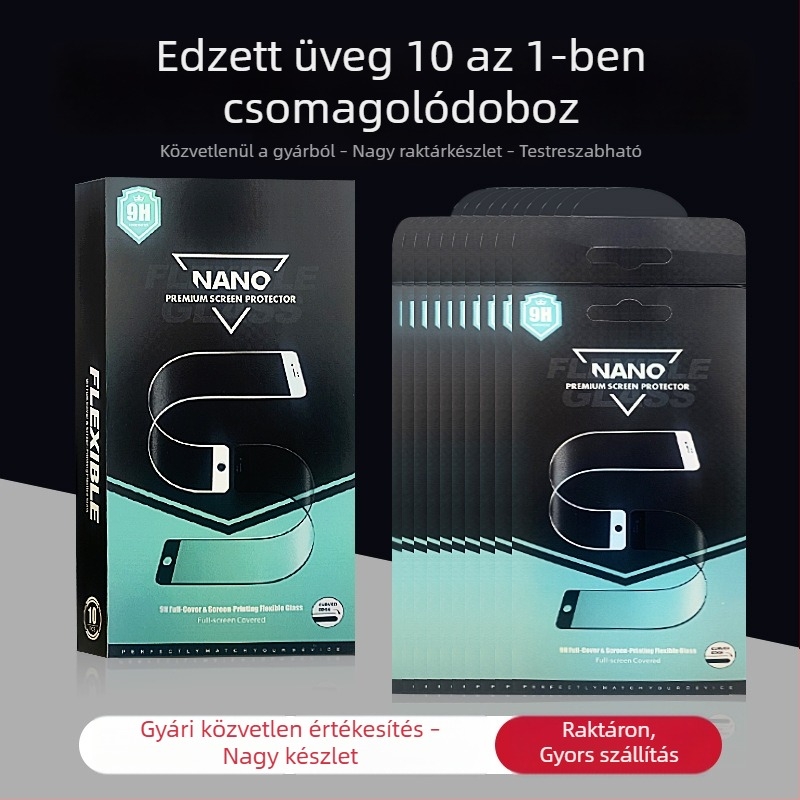 Raktáron: új 10‑in‑1 edzett fóliás csomagoló doboz mobiltelefonokhoz, semleges márka, 10 darab egy nagy dobozban