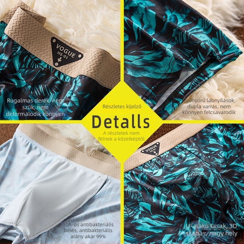 Férfi ice-silk boxeralsók divatos mintákkal, középső derekú, kényelmes egész évben, plusz méret, gyorsan száradó, otthoni viselet