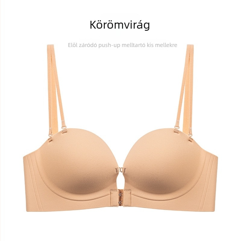 Vállpánt nélküli push-up melltartó elől záródó, kereszt hátterű dizájn, kényelmes kis méretű mellekhez, oldalsó támogatás