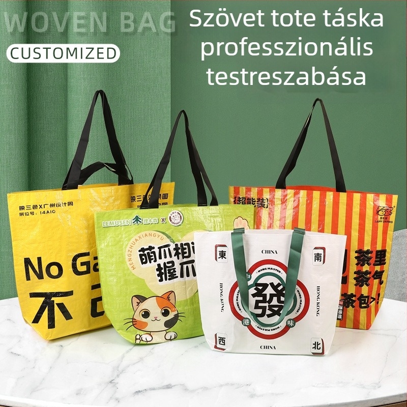Vízálló PP szövött bevásárló táska laminált felülettel, egyedi logóval, extra nagy kapacitás, kész bevásárlótáska