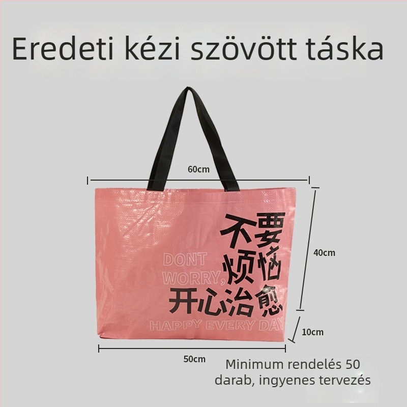 Vízálló PP szövött bevásárló táska laminált felülettel, egyedi logóval, extra nagy kapacitás, kész bevásárlótáska