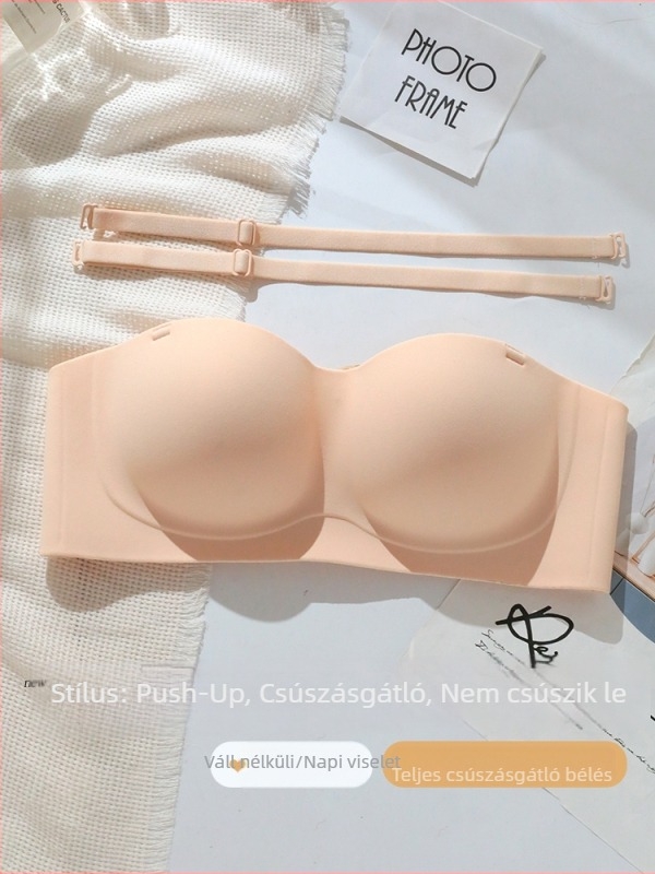 Nélkül vállpántos melltartó kis mellemhez, push-up, csúszásmentes, láthatatlan a ruhák alatt, 3/4 kosár, pamut
