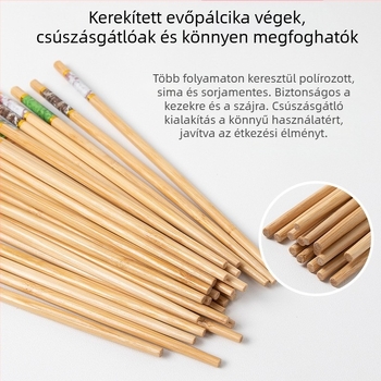 Kiemelkedő minőségű bambusz evőpálcikák otthoni használatra, 2025-ös modell, penészmentes, csúszásmentes, hőálló, családi kiszerelés, természetes fa