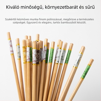 Kiemelkedő minőségű bambusz evőpálcikák otthoni használatra, 2025-ös modell, penészmentes, csúszásmentes, hőálló, családi kiszerelés, természetes fa