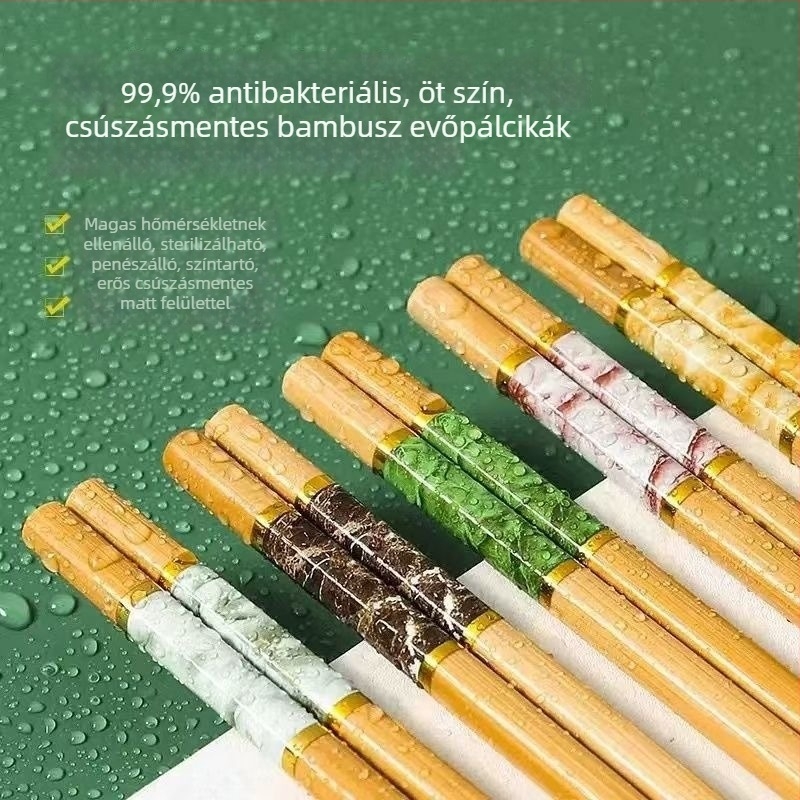Kiemelkedő minőségű bambusz evőpálcikák otthoni használatra, 2025-ös modell, penészmentes, csúszásmentes, hőálló, családi kiszerelés, természetes fa