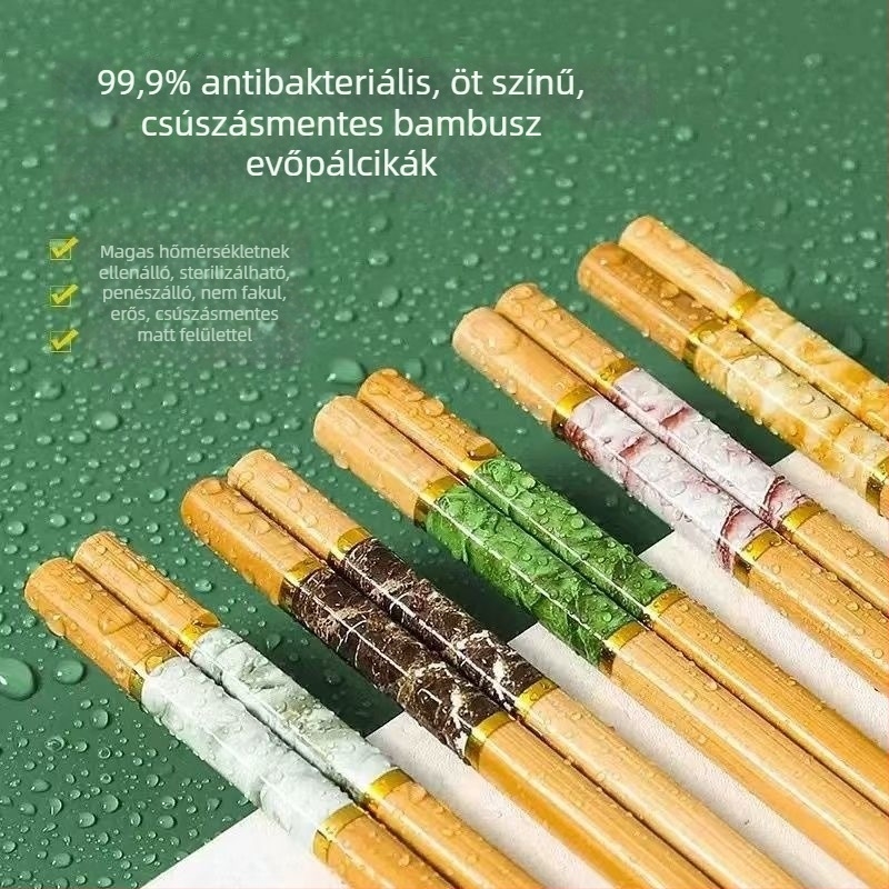 Kiemelkedő minőségű bambusz evőpálcikák otthoni használatra, 2025-ös modell, penészmentes, csúszásmentes, hőálló, családi kiszerelés, természetes fa