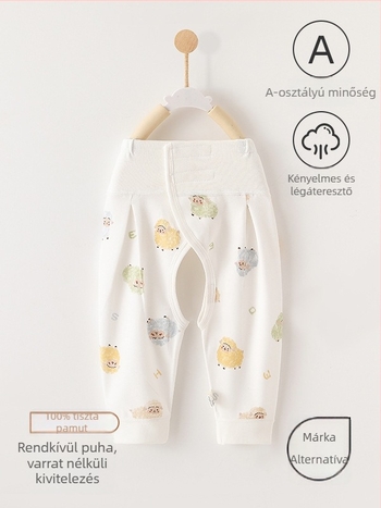 Pamutból készült babapantalon magas derekú, uniszex, 0–12 hónapos, 100% pamut, puha felület, pöttyös minta