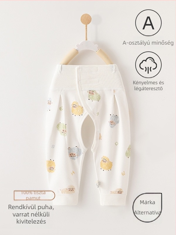 Pamutból készült babapantalon magas derekú, uniszex, 0–12 hónapos, 100% pamut, puha felület, pöttyös minta