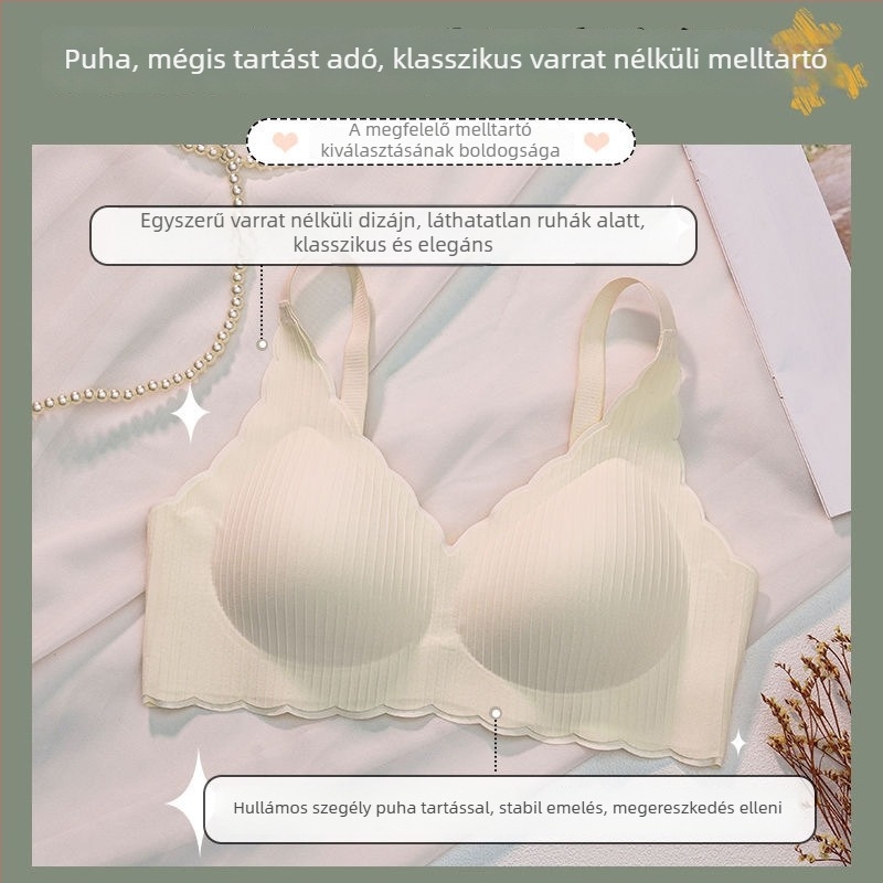 Drót nélküli, varrás nélküli női melltartó, puha támasz, oldalsó mellformázás, anti-megereszkedés, fél-fix hátsó dizájn