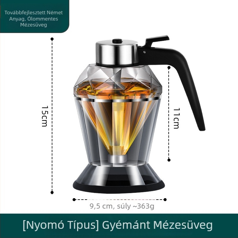 Élelmiszer-minőségű üveg mézes tároló zárható kupakkal és nyomó adagolóval