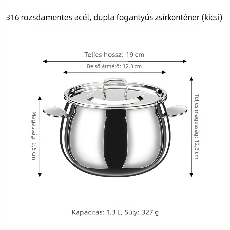 316 rozsdamentes acél zsírtartó edény kettős fogantyúval, konyhához – olajtárolás és szűrés