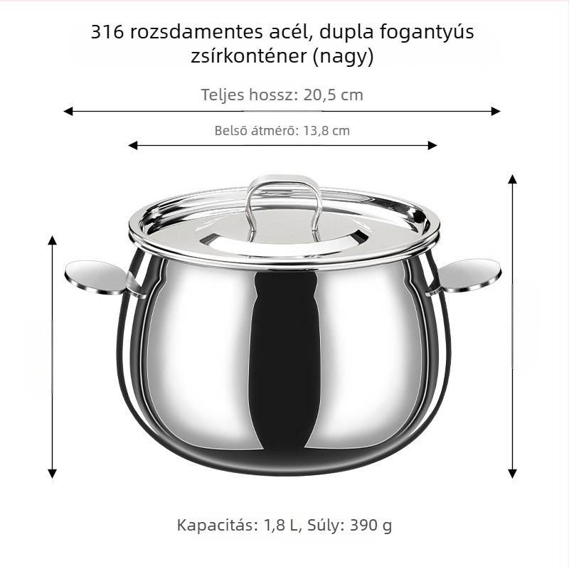 316 rozsdamentes acél zsírtartó edény kettős fogantyúval, konyhához – olajtárolás és szűrés