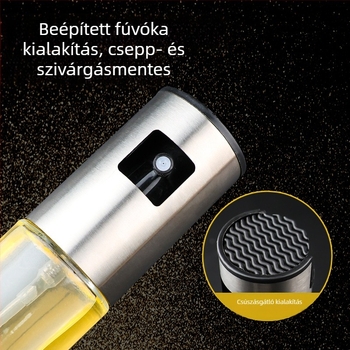 Üvegből készült olajspray palack finom permettel és mérőskálával grillsütéshez