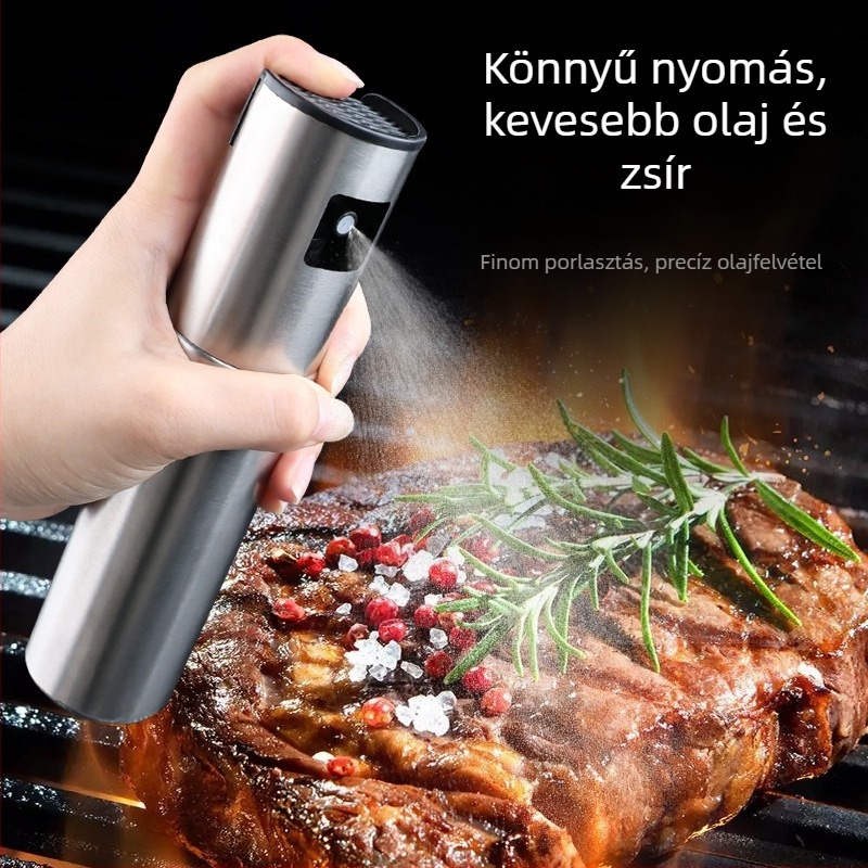 Üvegből készült olajspray palack finom permettel és mérőskálával grillsütéshez