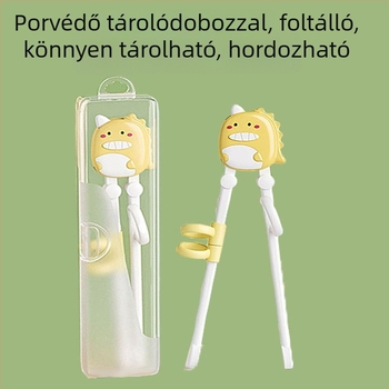 Gyerekeknek szóló karikatúra-stílusú evőpálcikák – edzési készlet csúszásmentes fogantyúval és pozicionáló útmutatóval, dobozos