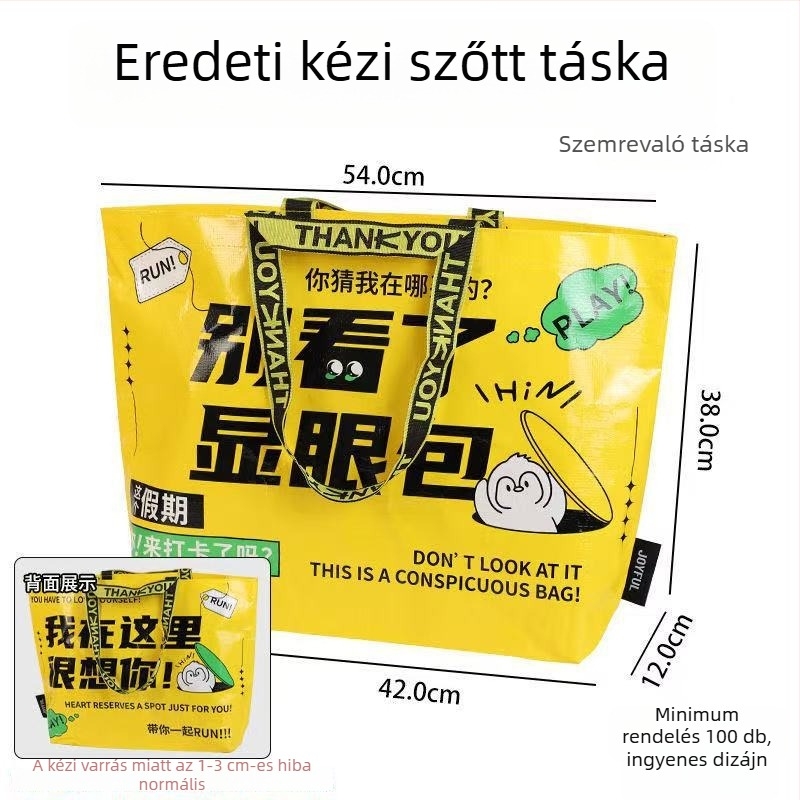 Kézzel szőtt, luxus bevásárló- és ajándéktáska, nagy kapacitású, PP bevonatos vízálló műanyag