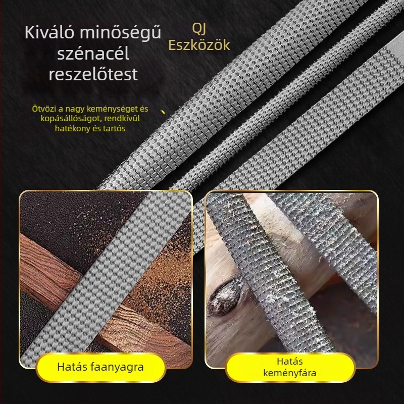 Faipari reszelő készlet: sík, félkör és kör alakú reszelők mahagóni keményfához