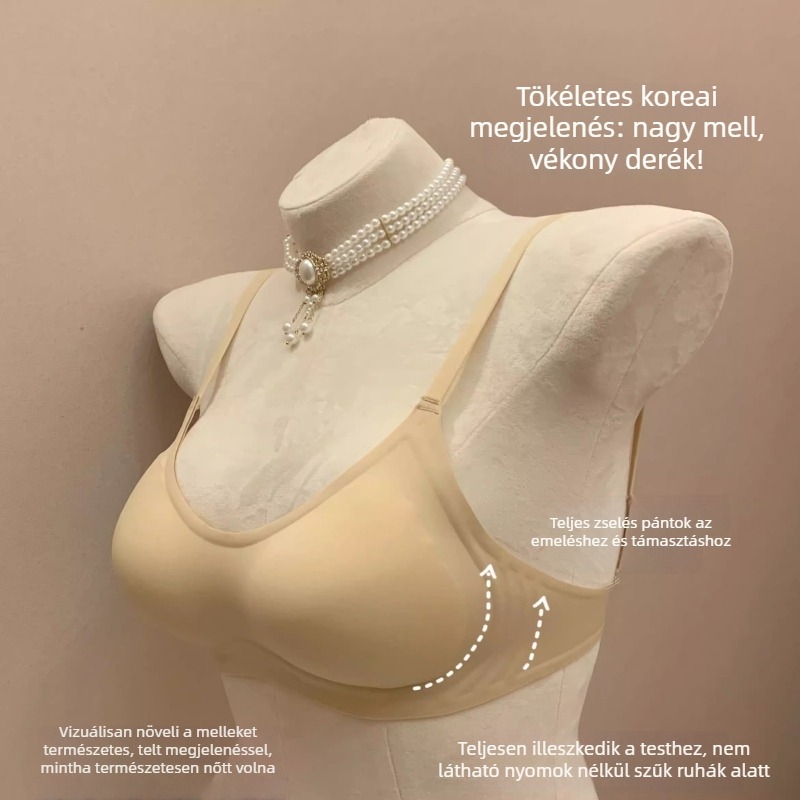 Sima varrás nélküli push-up melltartó külső tágító dizájnnal, U-hát, vezeték nélküli, 3/4 kosár, nylon anyag