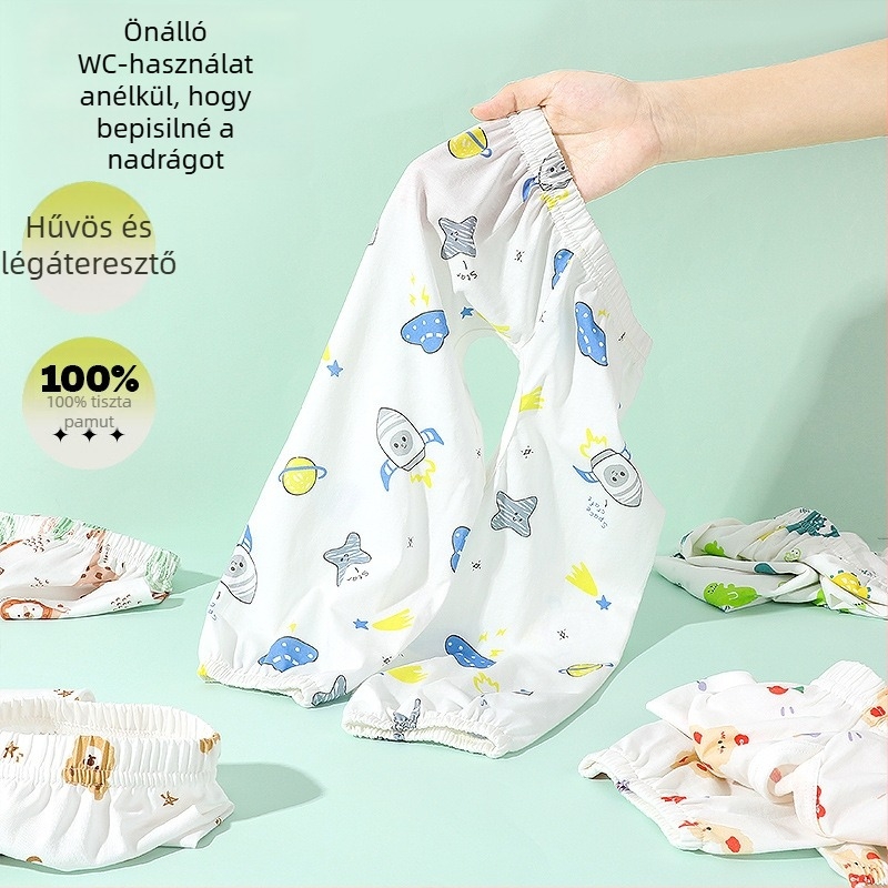 Baba szúnyogriasztó pamutnadrág nyárra, nyitott ágyékkal, toalett-tanuláshoz, könnyű, uniszex