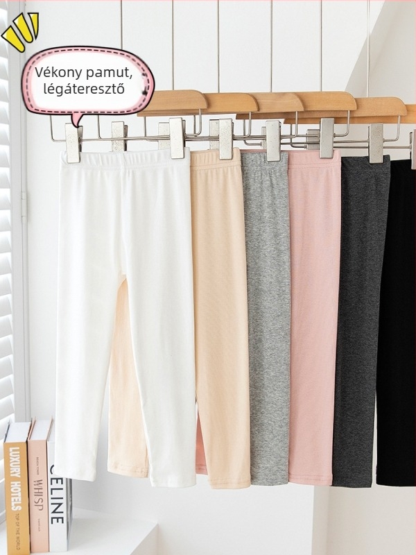 Nyári könnyű pamut leggings lányoknak, koreai stílus, egyszerű és sokoldalú dizájn, légáteresztő, 93% pamut