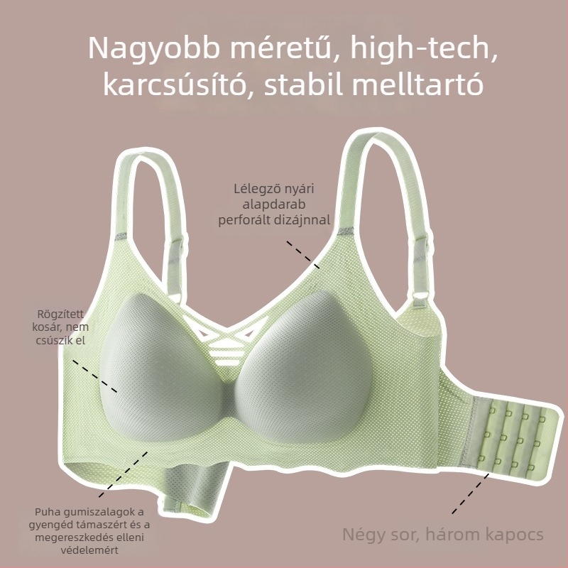 Plusz méretű, varrás nélküli melltartó, 3/4 formázott kosarakkal, vékony formázott kosár, összegző hatás, sportos hátsó rész, nylon