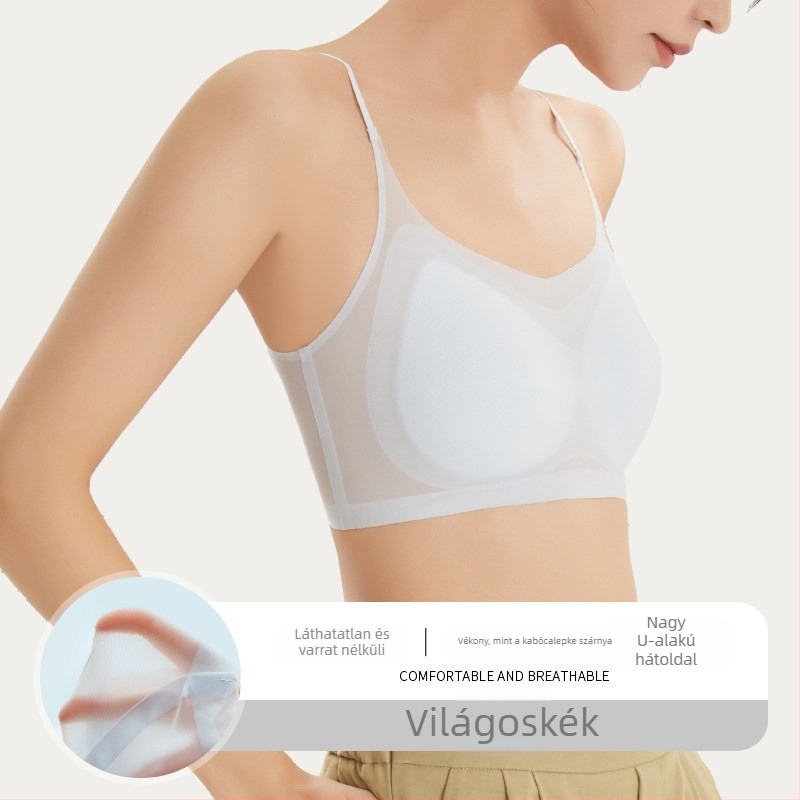 Vékony vállpántos, ultra-vékony, varrás nélküli push-up melltartó kis méretű mellekhez, lélegző hátsó rész, vékony pántok